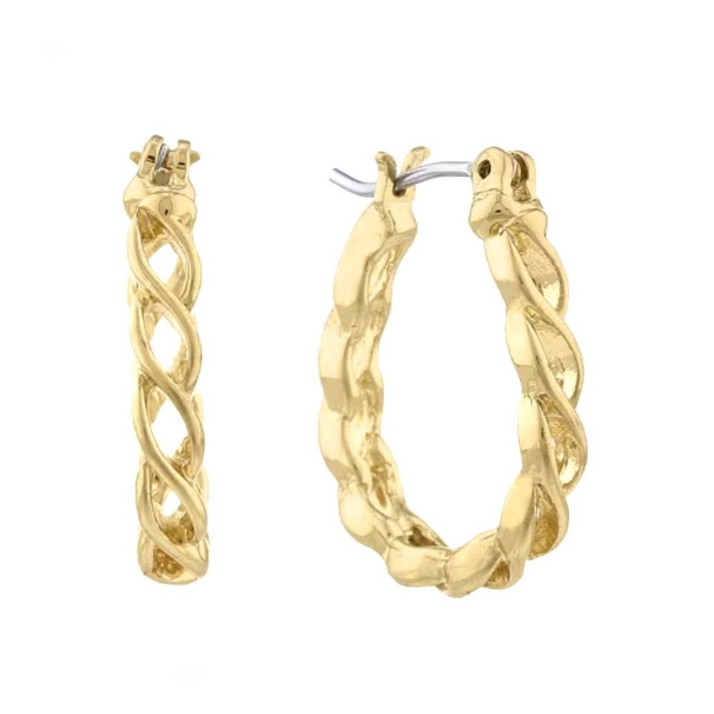 Liz Claiborne Gold Tone Twisted Braid Hoop Earrings Gold Tower DCM Hoops